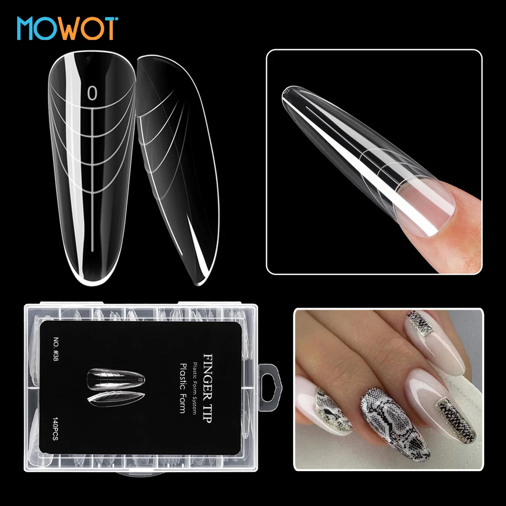 

MOWOT 140pcs Almond Dual Nail Forms Reusable Quick Building Gel Molds Full Cover 14 Sizes Acrylic Nail Extension Salon Manicure