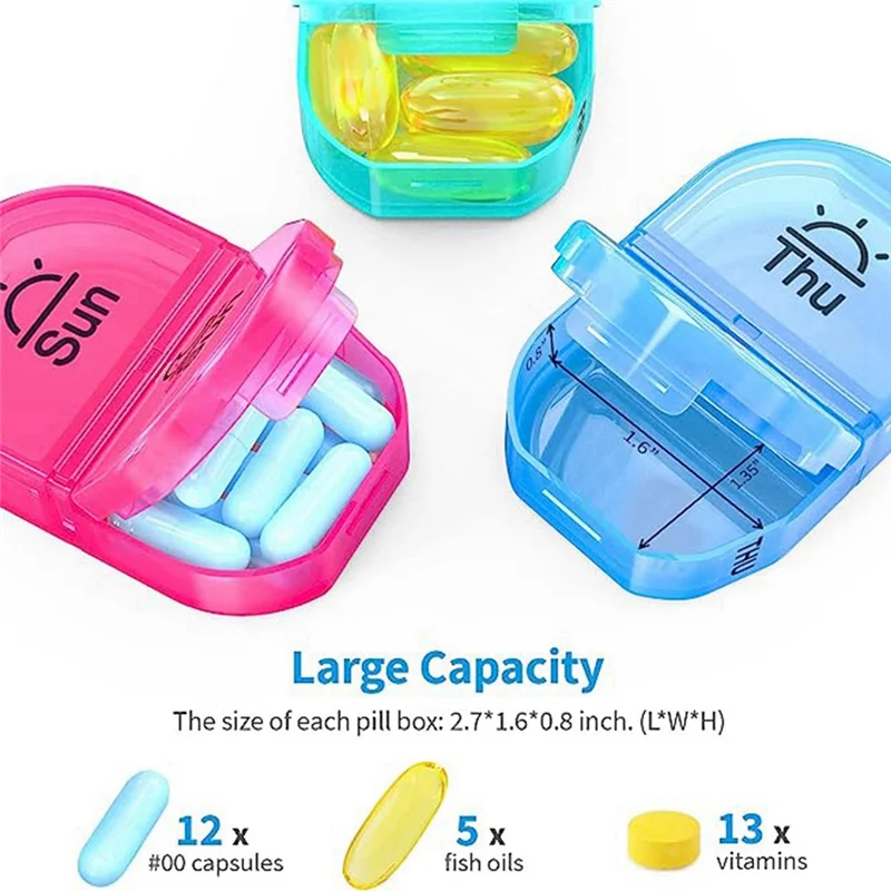 Weekly Pill Organizer with 7 Detachable Pill Case to Hold Medicine, Medication, Vitamins and Fish Oils