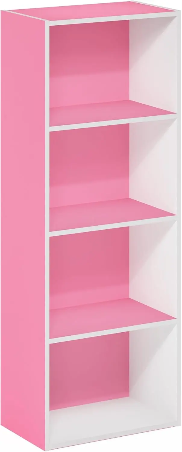 Furinno Luder Bookcase / Book / Storage, 4-Tier, Pink/White