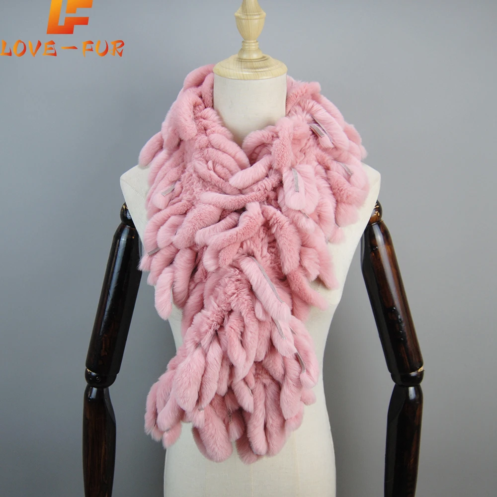 

New Arrivals Lady Fashion Knitted Warm Soft Winter Natural Fur Muffler Wholesale Luxury Women Winter Real Rex Rabbit Fur Scarf