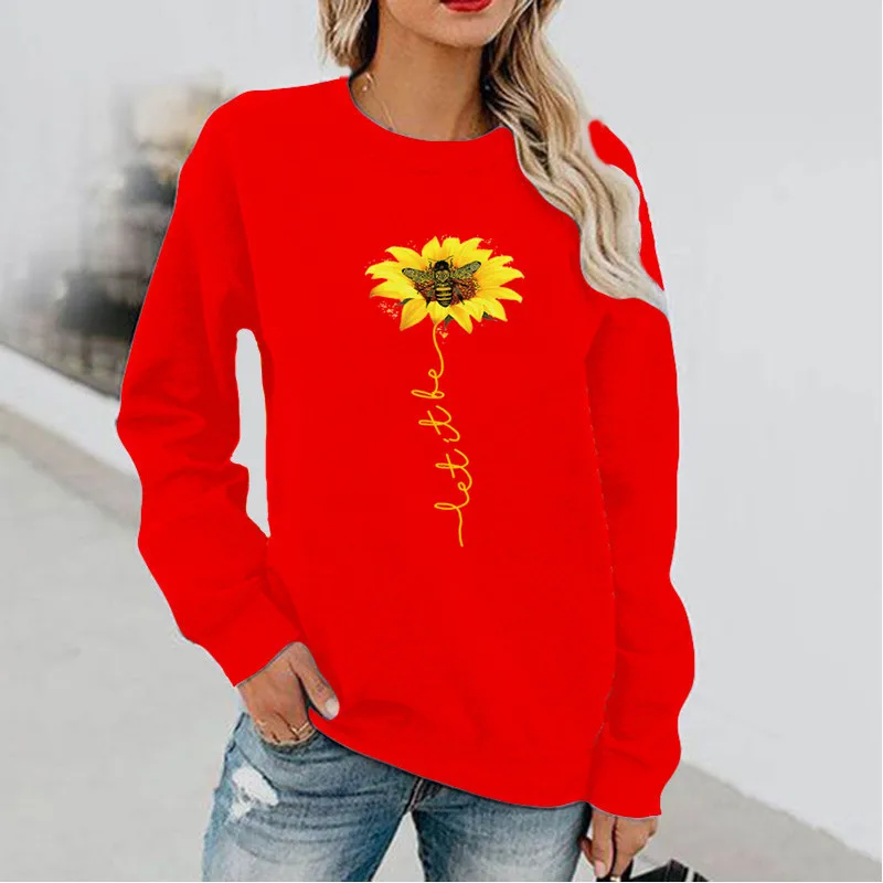 

Hot Sunflower Print Long-sleeved Crewneck Hoodie Women Clothing Sweatshirt Sweatshirts Streetwear Women