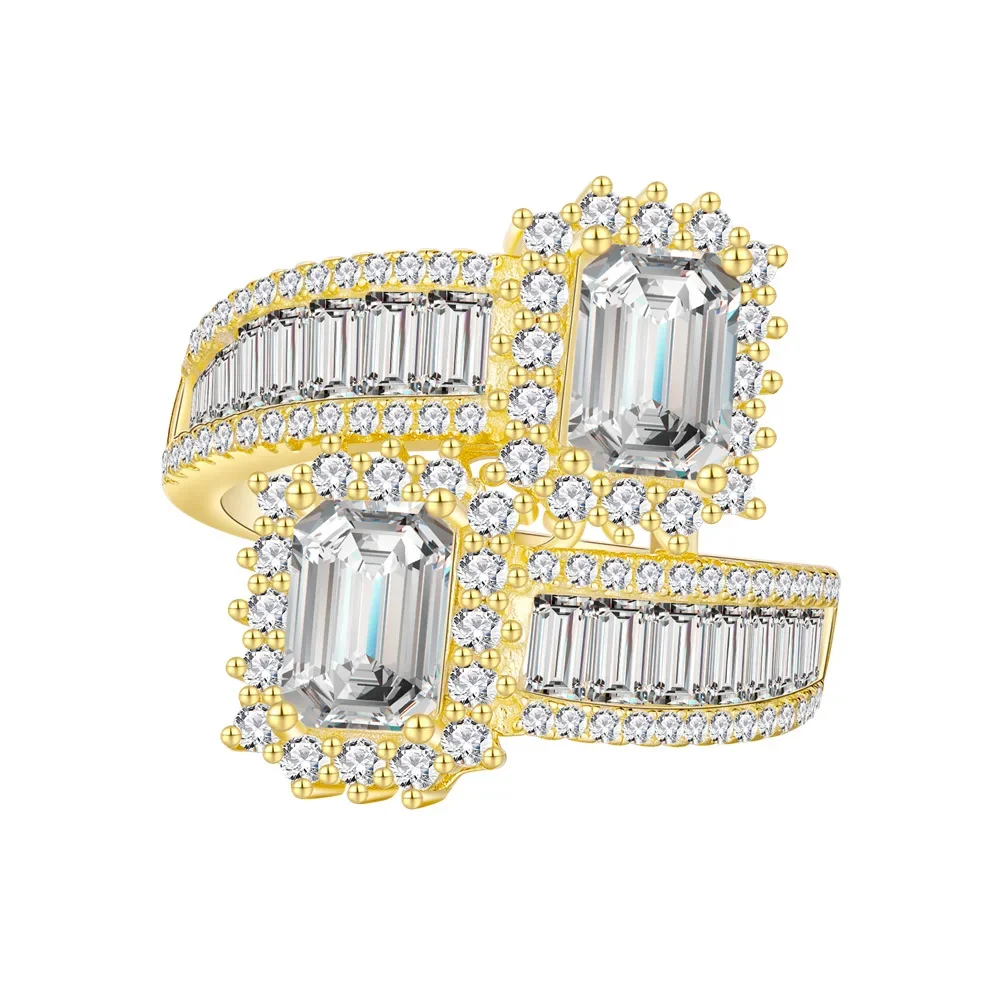 

Karachi New Original By 5 * 7 Emerald Cut High Carbon Diamond 925 Silver Ring Women Surround Row Jewelry