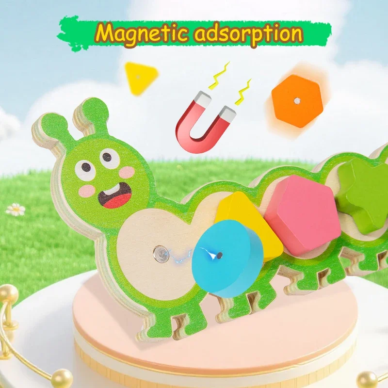Puzzles chenille magnétiques Montessori, jouets pour enfants, jeu de société d'entraînement à la réflexion logique, couleurs et formes assorties