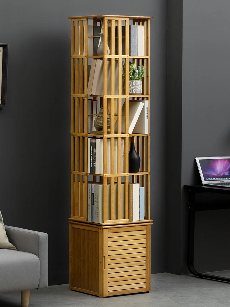 

Rotating bookshelf cabinet for storing items on the floor,