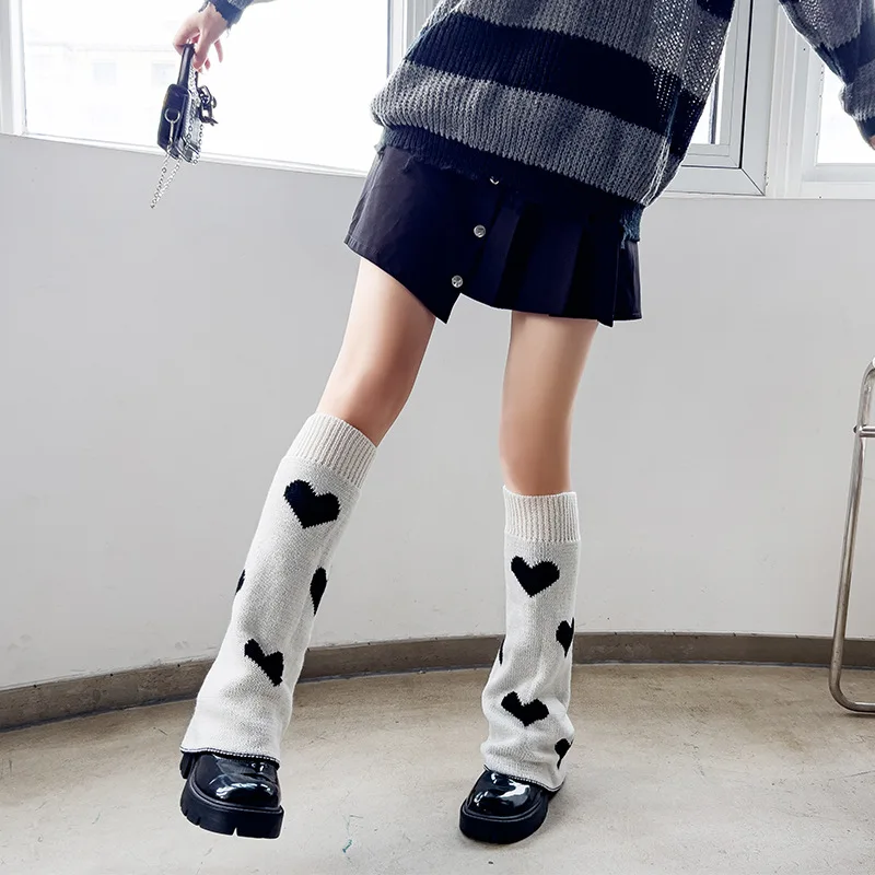 Leg Warmers Women Harajuku Warm Pile Socks Kawaii Knit Love Foot Warmers Y2K Lingerie Accessories Calf Knee Socks Lolita Socks