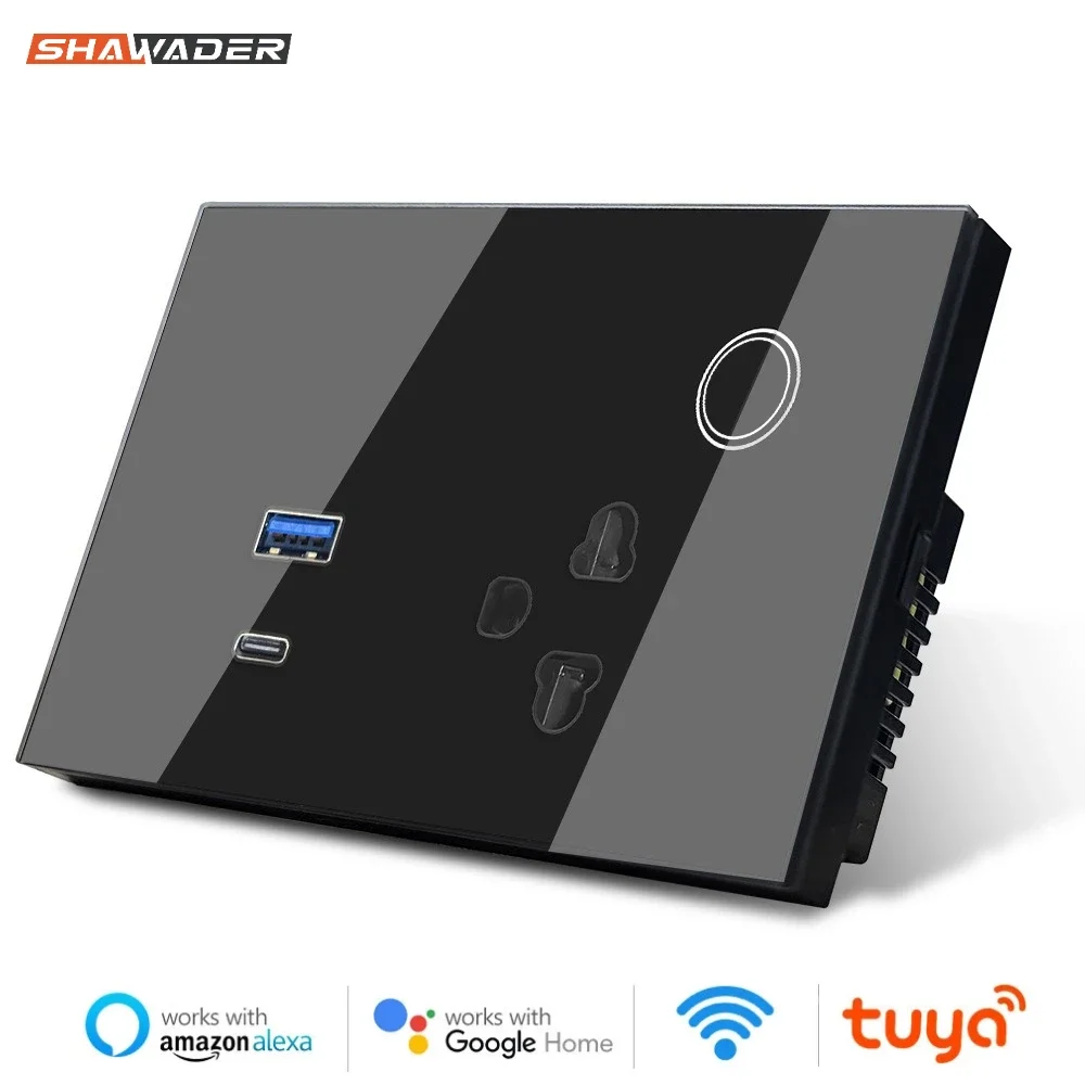 Shawader WIFI Thailand Outlet USB Type-C PD 30W Smart Tuya for US EU Brazil Socket Touch Glass Panel Remote by Alexa Google Home