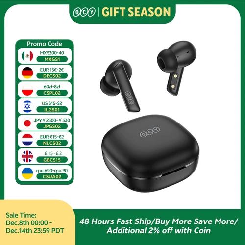 QCY HT05 ANC Auricular inalámbrico 40dB Cancelación de ruido Bluetooth 5.2 Auricular 6 Mic ENC HD Llamada TWS Auriculares Modo de transparencia