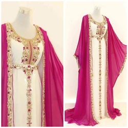 Pink 8 White Fashion Wear Kaftan for Women, Dubai Kaftan Dress Party Wear