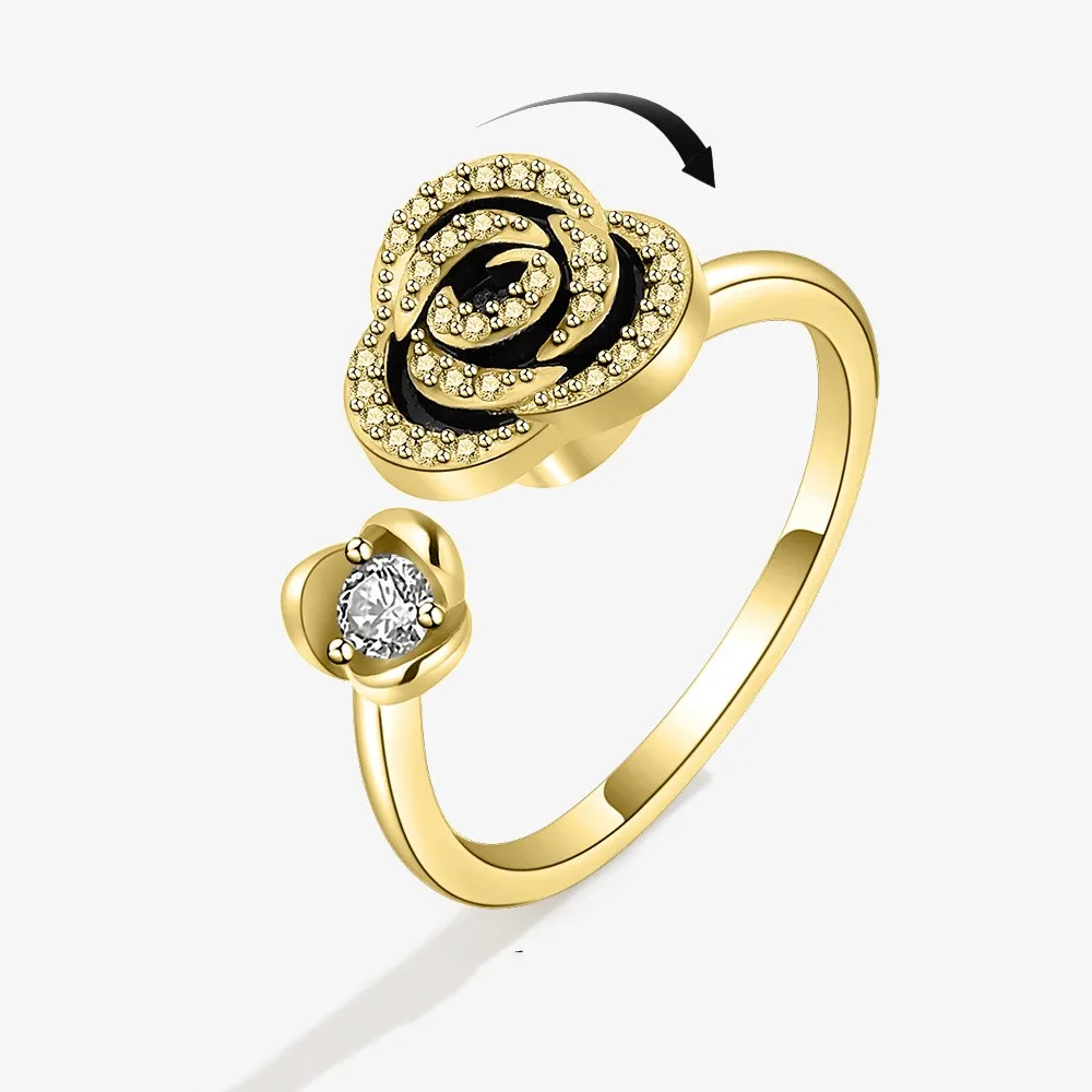 Luxury Fashion Fidget Spinner Rings for Women Crystal Flower Sun Star Moon Beads Anti Stress Anxiety Ring Rotatable Jewelry 2026