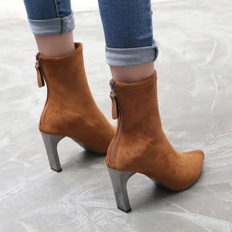 Booties Sexy Female Short Shoes Elastic Heeled Women's Ankle Boots Pointed Toe Very High Heels Big Red Fashion 2024 On Promotion