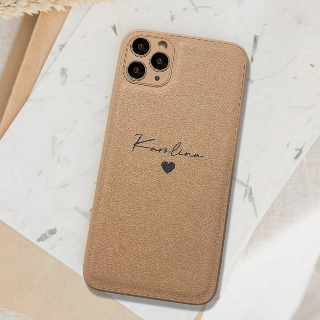 Luxury Personalized Name Handwriting Letters Leather Phone Case For iPhone 15 14 13 Pro Max 12 11 Pro MiNi PU Leather Back Cover