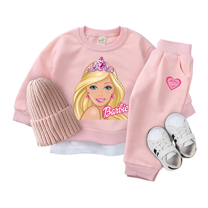 Costumes de dessin animé Barbie pour tout-petits, pantalons de survêtement en Y, vêtements décontractés pour bébés filles, survêtement imbibé pour enfants, printemps, automne, 2025, 2 pièces par ensemble