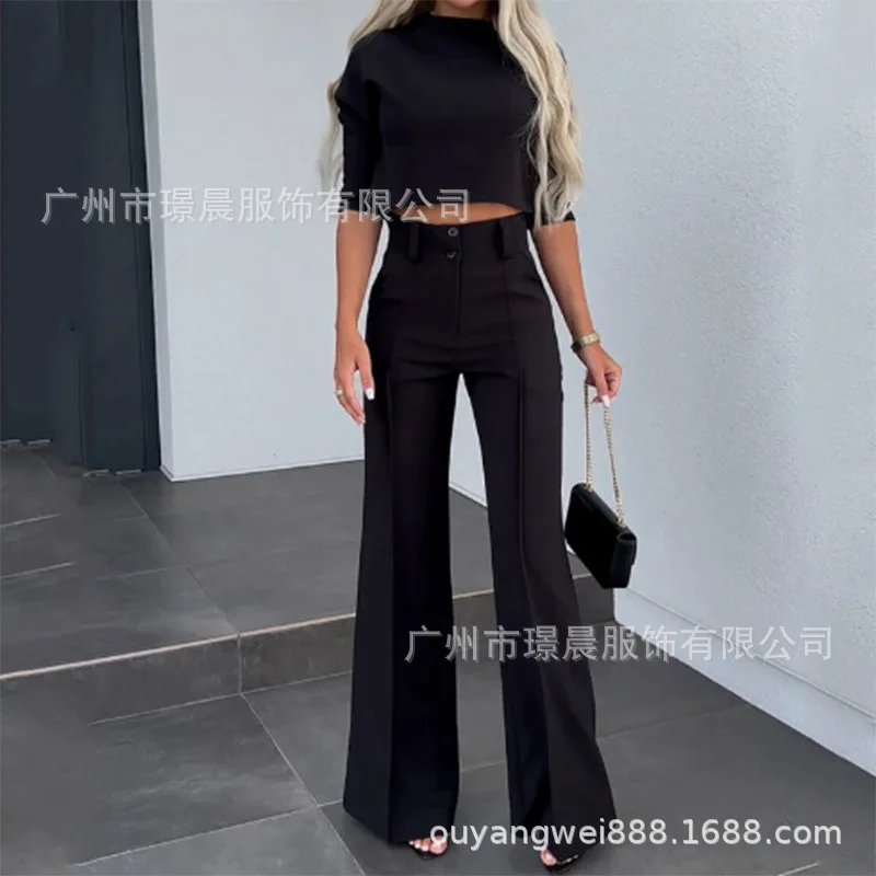 

Весна/Лето 2022, модная женская одежда, уличная осенняя одежда, модный топ с круглым вырезом и длинными рукавами, брюки, комплект из двух предметов