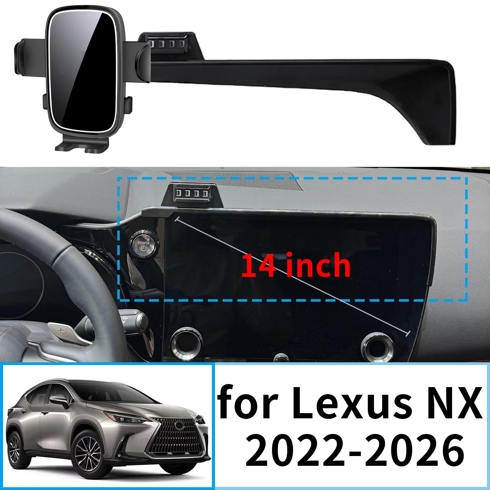 

fit for Lexus NX 2022 2023 2024-2026 (14in/9.8in) Stable Clip-On Phone Holder​​ Mount Screen Base No Vibration​ Car accessoires