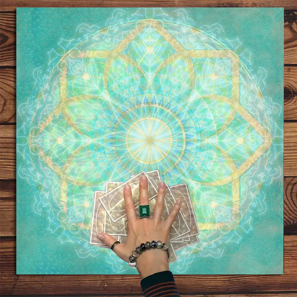 VIKAMA Turquoise Sacred Geometry Tarot Altar Cloth Mystical Witchcraft Divination Mat for Tarot Reading Spiritual Home Decor