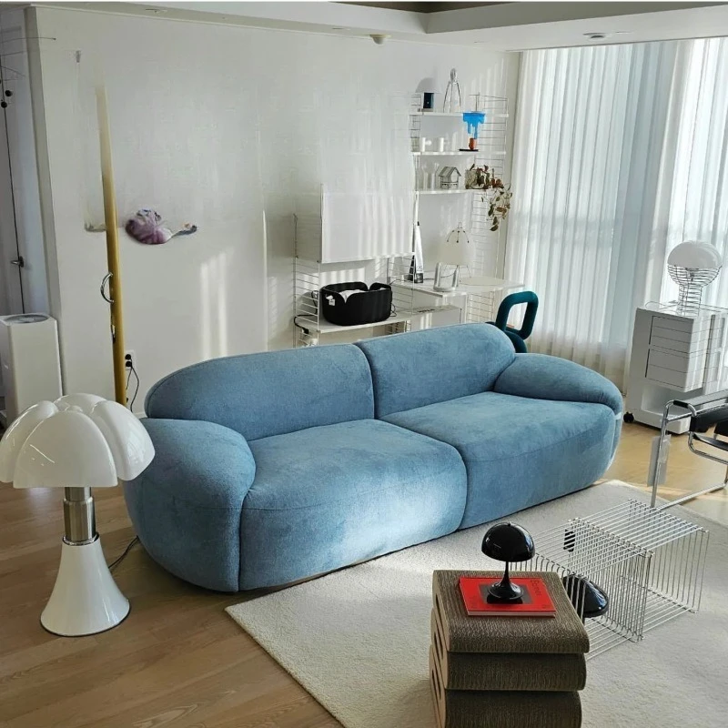 

Niche design blue puff cream lazy casual home small apartment dopamine sofa