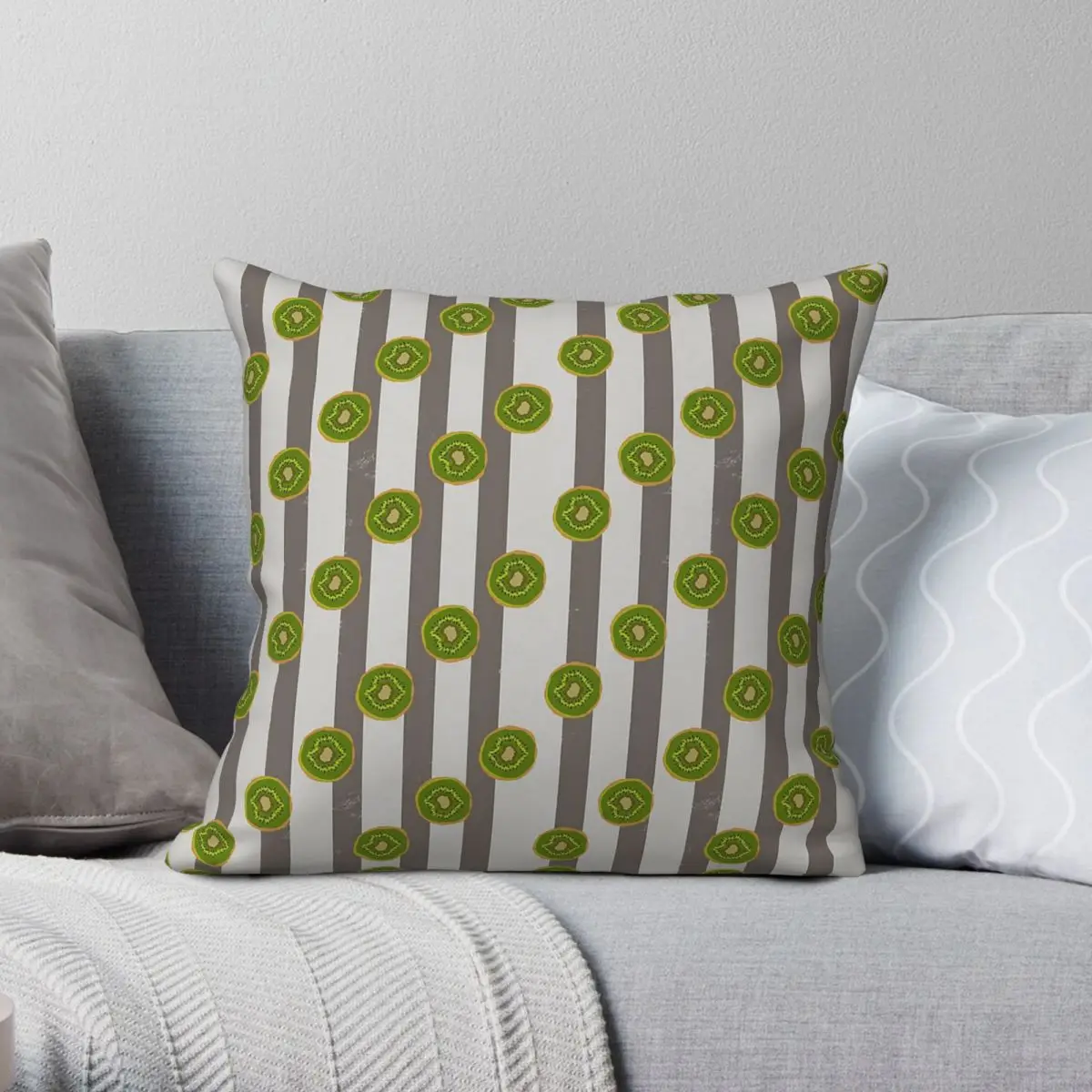 Kiwifruit & Stripes Pillowcase Polyester Linen Velvet Pattern Zip Decor Pillow Case Home Cushion Cover 45x45