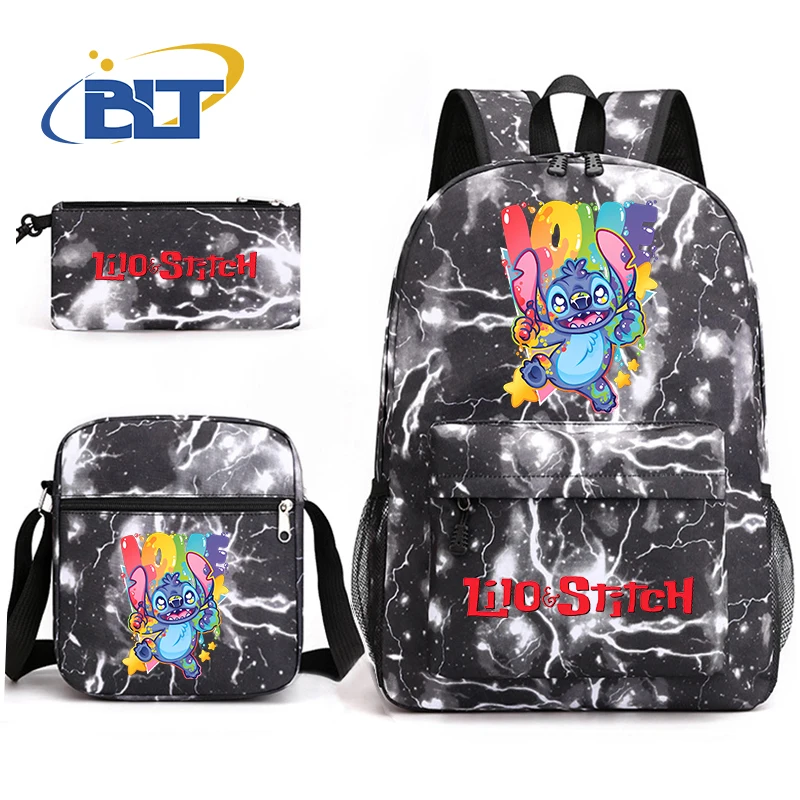 Stitch Impresso Mochila Set, Bolsa Escolar Estudante, Bolsa de Ombro, Lápis, Kids Gift, 3 Pcs