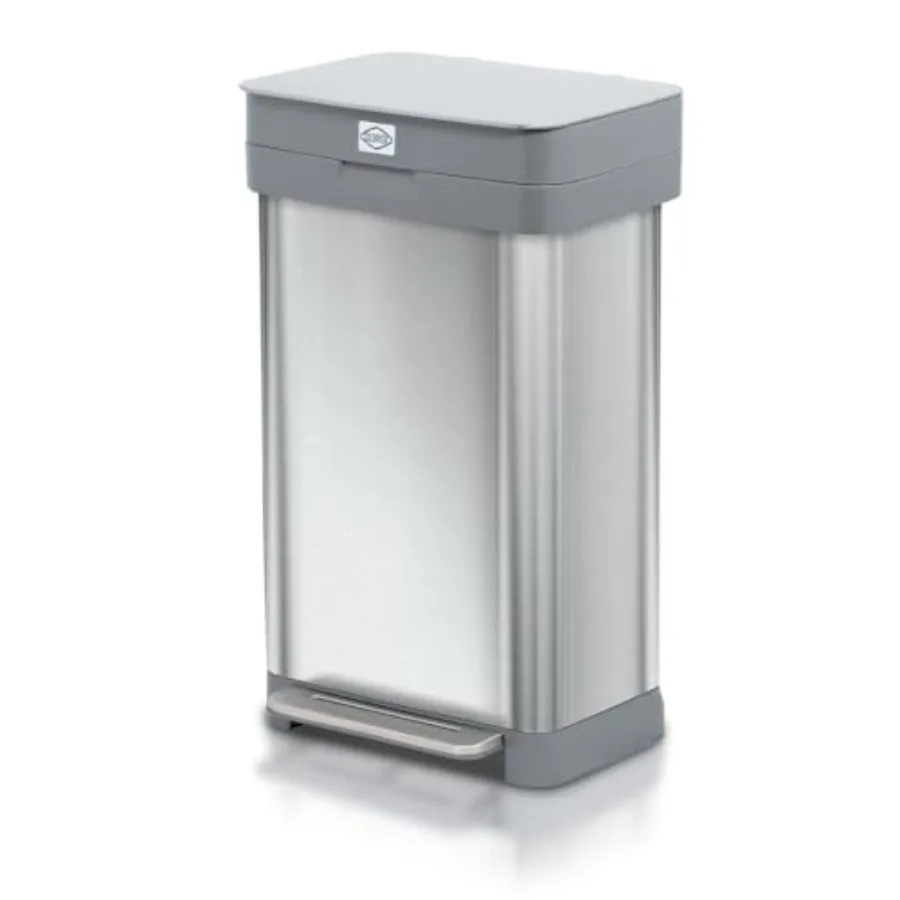 

13 Gallon Trash Can - 50L Kitchen Trash Can with Wide Pedal - Rectangular Steel Garbage Bin with Hinged Rim and Odor Protection