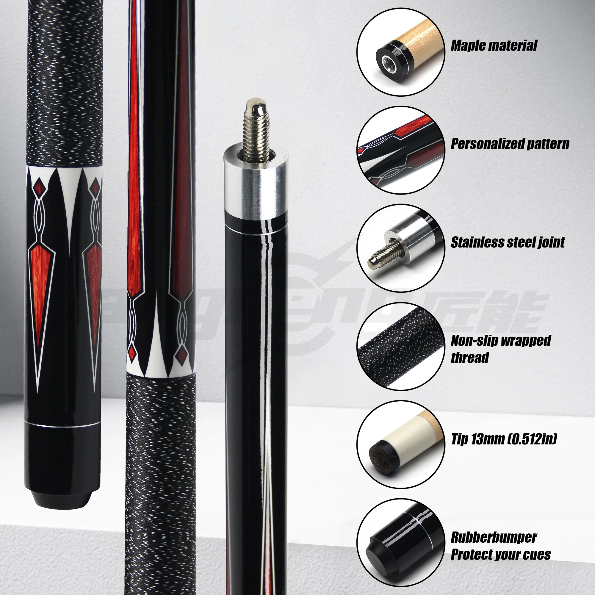 hit productHigh Quality  Cool  White Clolr Pattern   Maple Wood Pool Cue - 13mm Tip Uni-loc Joint Unique Pattern 1/2 Split Billi