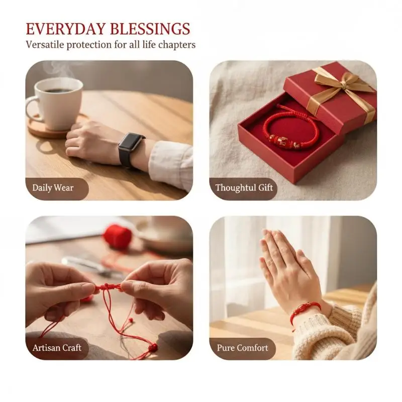 Year of the Goat Red String Bracelet Minimalist Agate Peace Beads Zodiac Luck Charm for Office Casual Wear Present
