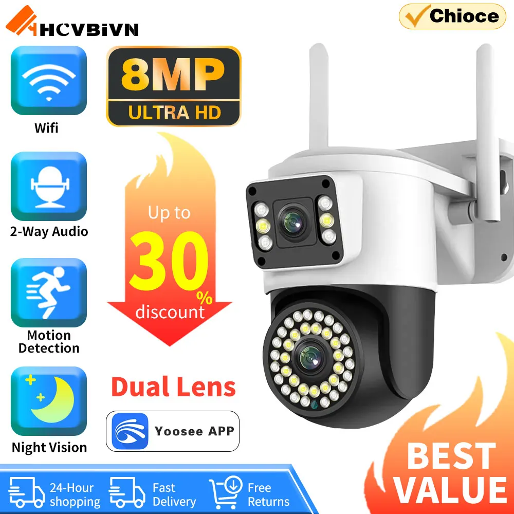 

4K 8MP Yoosee PTZ WIFI Camera Dual Lens Dual Screen Audio AI Human Tracking Outdoor Security Surveillance IP Camera Wireless P2P