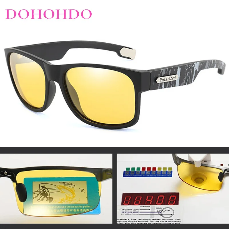 

New Night Vision Polarized Sunglasses Men Women Square Frame Driving UV400 Anti-Glare Goggles For Male Female Óculos Masculinos