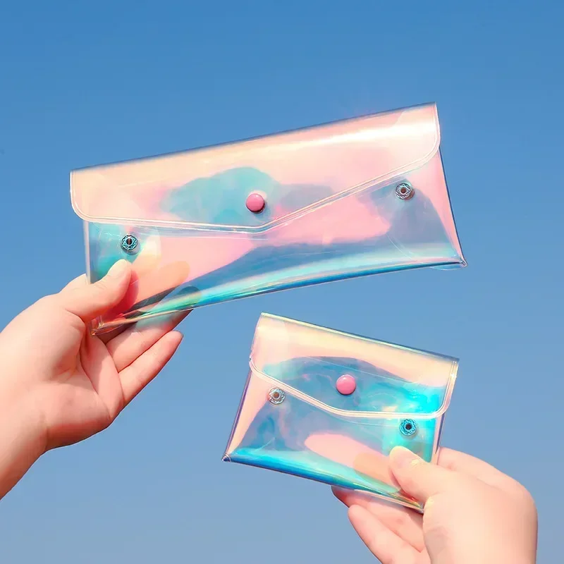 Etya-carteira de moedas transparente feminina, porta-cartão laser pvc, estojo para cosméticos, bolsa de mão com zíper