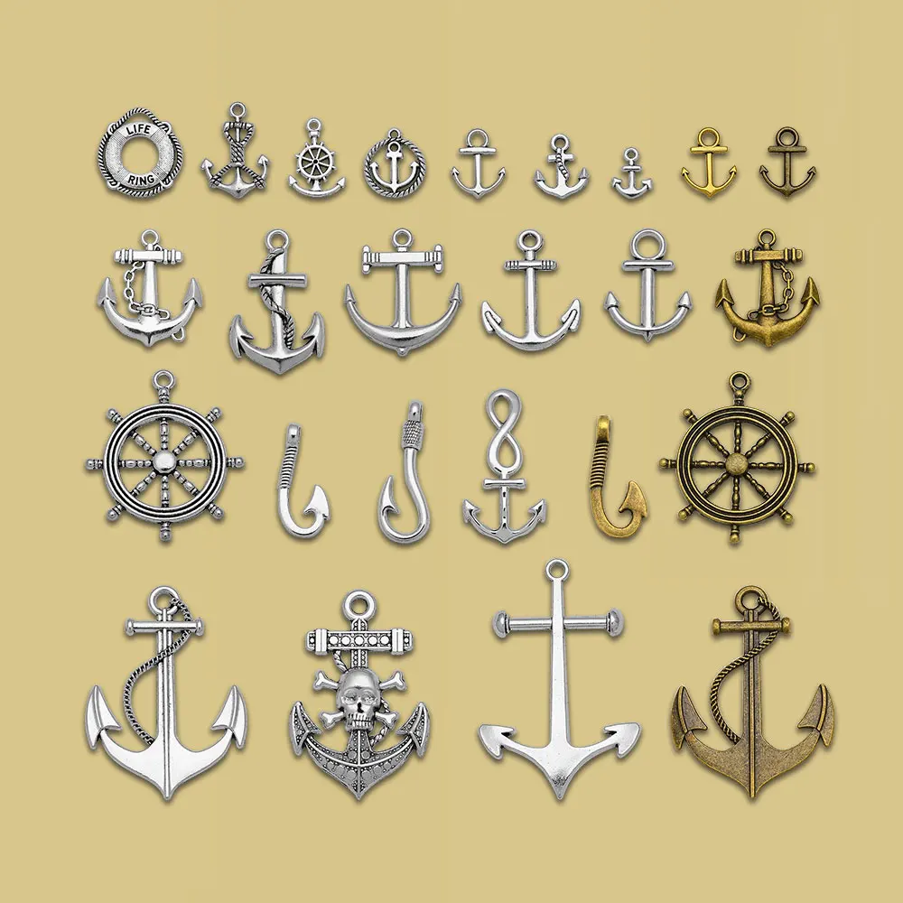 Anchor Rudder Fish Hook Charms Ocean Marine Pendants For Diy Jewelry Making Findings Supplies Accessories