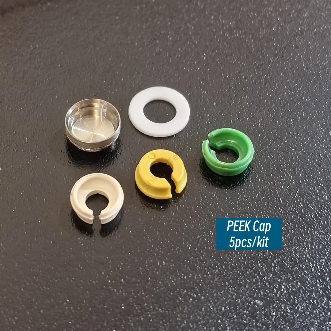 

5 шт./компл., колпачки из полиэтилена для стоматологического зуда, вставки для удержания амортизатора, титановые колпачки для корпуса, тип Novaloc