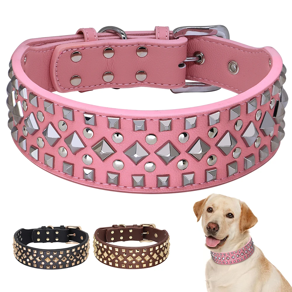 

Wide PU Leather Dog Collar Durable Rivet Big Dog Collars Adjustable Pet Collar Necklace for Medium Large Dogs French Bulldog