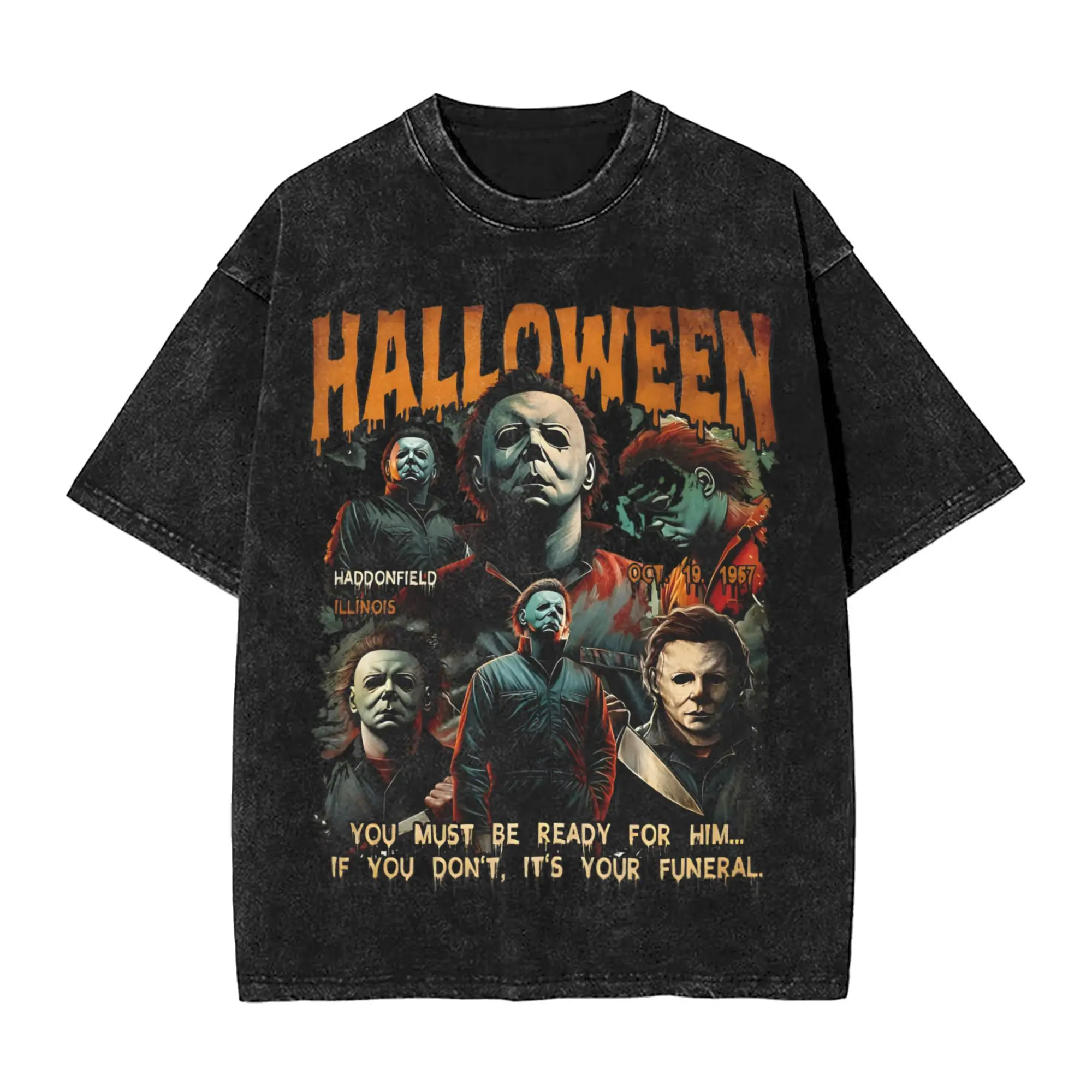 

Промытая футболка Майкл Майерс, жуткий Хэллоуин, футболка в стиле ретро, уличная одежда из фильмов ужасов, футболки из 100% хлопка с графическим принтом
