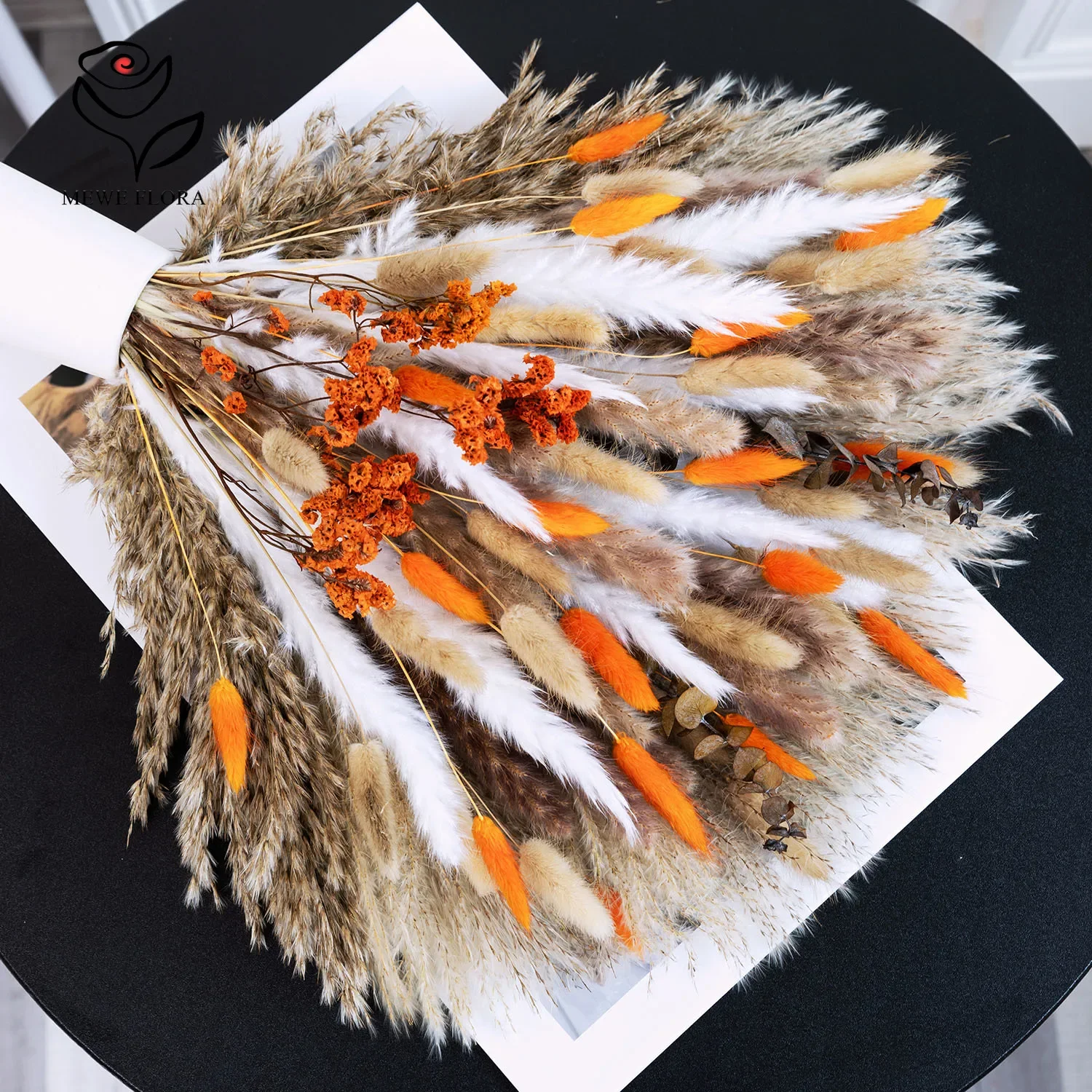 90 Pieces Dried Pampas Decoration Orange Rabbit Tail Grass Flowers Reed Bouquet for Boho Wedding Home Table Rustic Party Decor