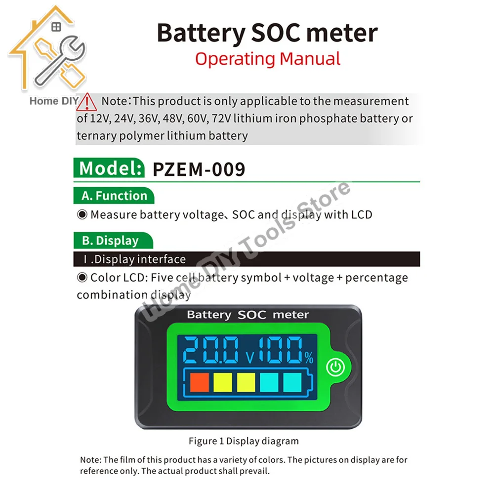 방수 배터리 용량 표시기 전압 DC8-100V LCD 디지털 디스플레이 납산 리튬 철 배터리 테스터 SOC 미터