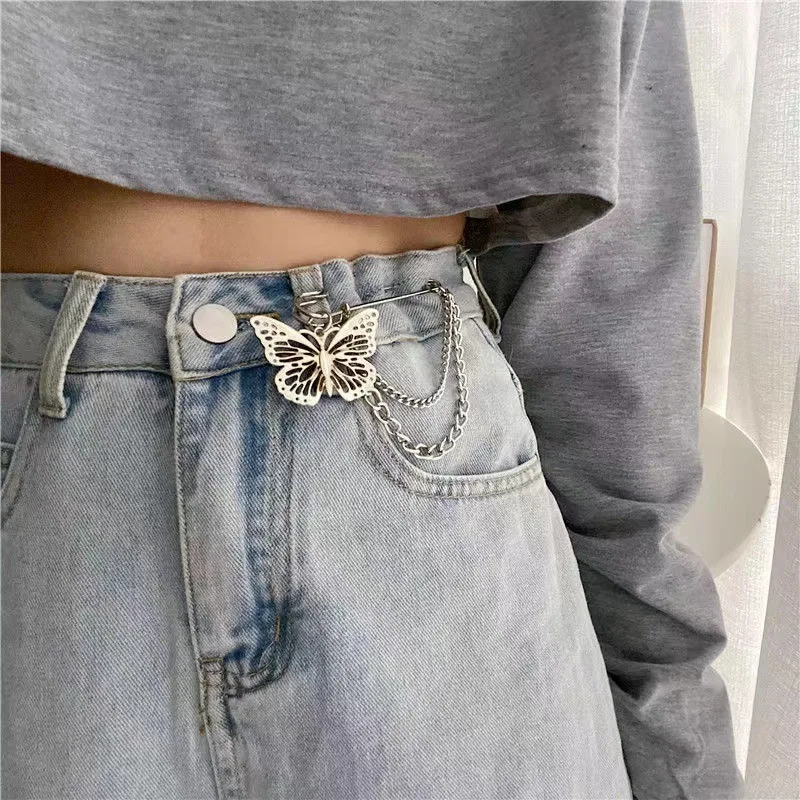 Punk Butterfly waist artifact Chain Tassel For Women Men Hip Hop Silver Color Metal Suit Clip Cool Clothing Korean Accessories