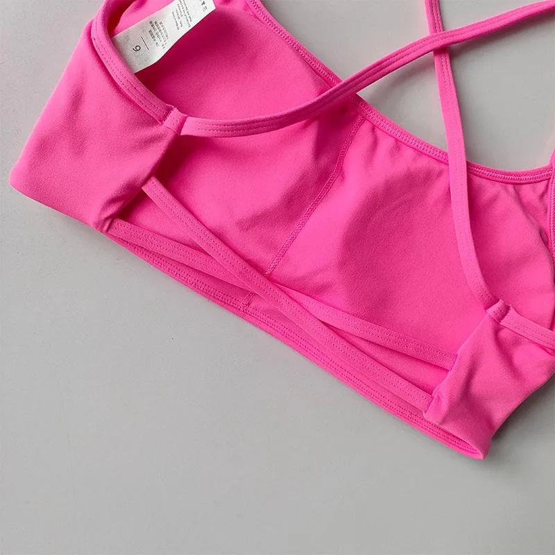 Damen Fitness-BH in Uni-Farbe, Weicher Rückenfreier Push-Up Gym-BH, Sport-Top mit Brustpolster, Yoga-BH, Sport-Crop-Top – Detail 16