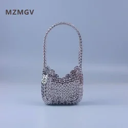 High Quality Evening Bag Luxury Design Silver Metallic Sequins Handmake Woven Bag Female Dinner Party Wedding Handbag Soft