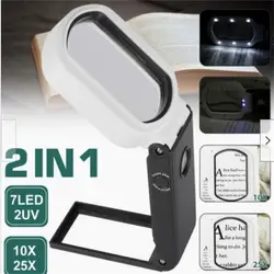 25X 10X Magnifying Glass With 9LED Light UV Lights Foldable Handheld Magnifier With Stand For Seniors Reading Close Work