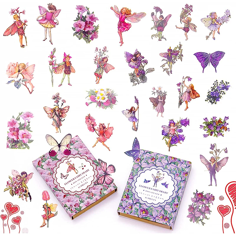 90 Pcs Fairy Stickers for Scrapbook Transparent Flower Fairy Patch for Scrapbooking Hand Ledger Phone Case Laptop Diary DIY