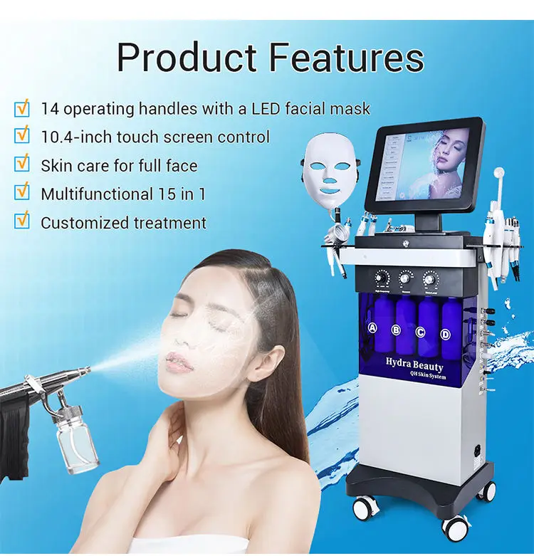 Appareil Hydro de Soins de la Peau 14 en 1 pour Salon de miles, Machine de SPA Professionnel pour Livres Faciaux, Diamant DermDe