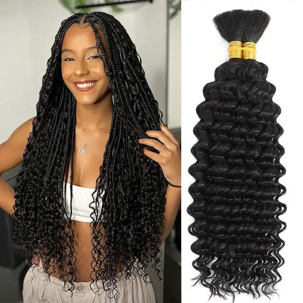 

Curly Boho Hair For Braiding Knotless 12A Deep Wave Bulk Wet And Wavy Braiding Hair Curly 60g/PC 30 40 Inch Human Braiding Hair
