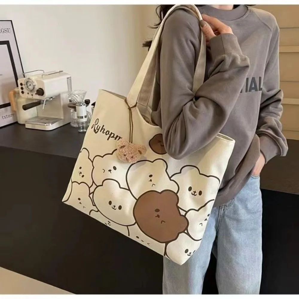 Borsa a tracolla in tela orso cartone animato borsa a tracolla borsa da scuola Tote di grande capacità borsa da pendolarismo Casual borsa ascellare