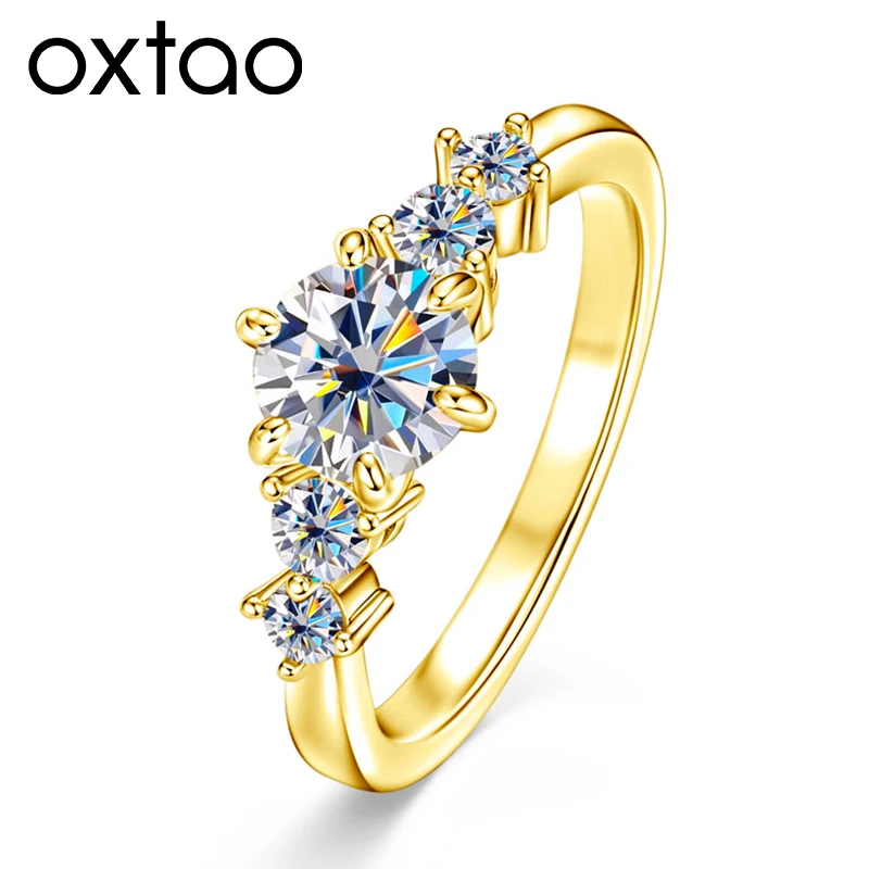 OXTAO Real 1CT Certified Moissanite Diamond Engagement Rings D Color VVS1 for Women Wedding High Quality Fine Jewelry 14K Gold Filled Classic Lab Created Imitation Diamond Wedding Ring  Anniversary Gift