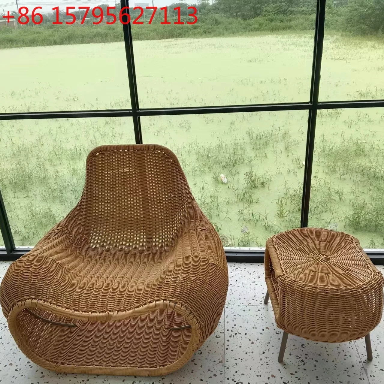 

Creative outdoor rattan sofa single leisure balcony B & B courtyard simple sunscreen waterproof rattan chair coffee table