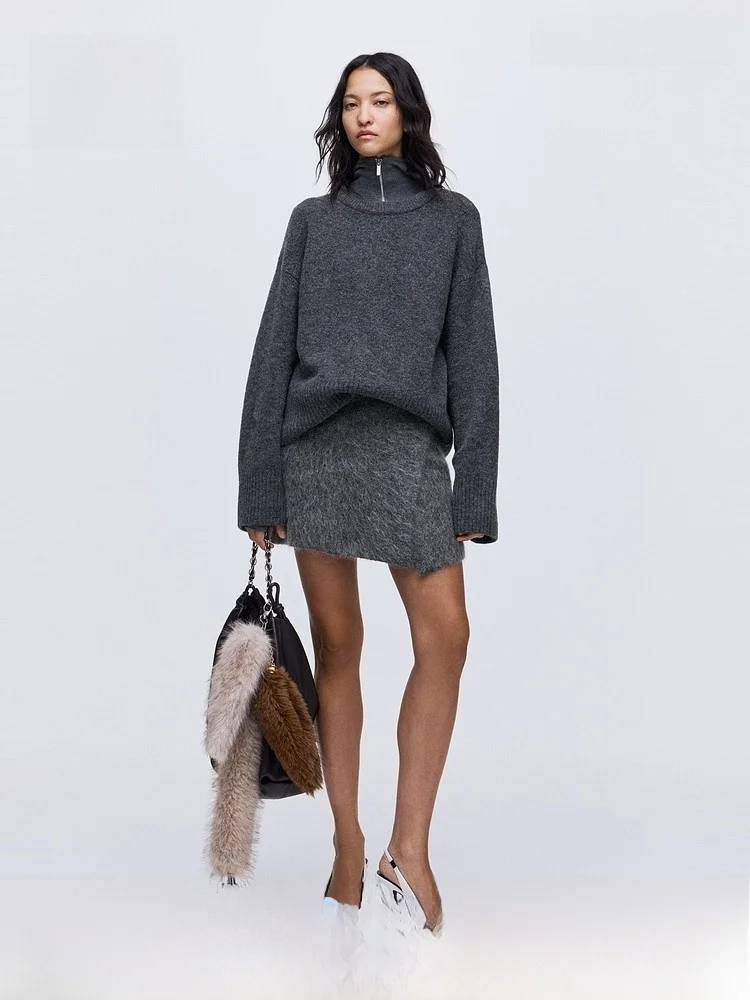 

H&M Women's Knitted Sweater Summer Row Series American Style Oversized Casual Wool Blend Polyester Nylon Spandex Blend
