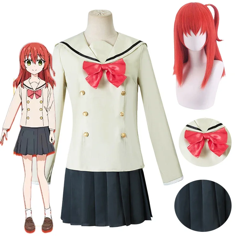 

Ikuyo Kita Cosplay Anime Bocchi The Rock Ikuyo Kita Cosplay Costume JK Uniform Red Wig Skirt Socks Cos Uniform for Girls Women