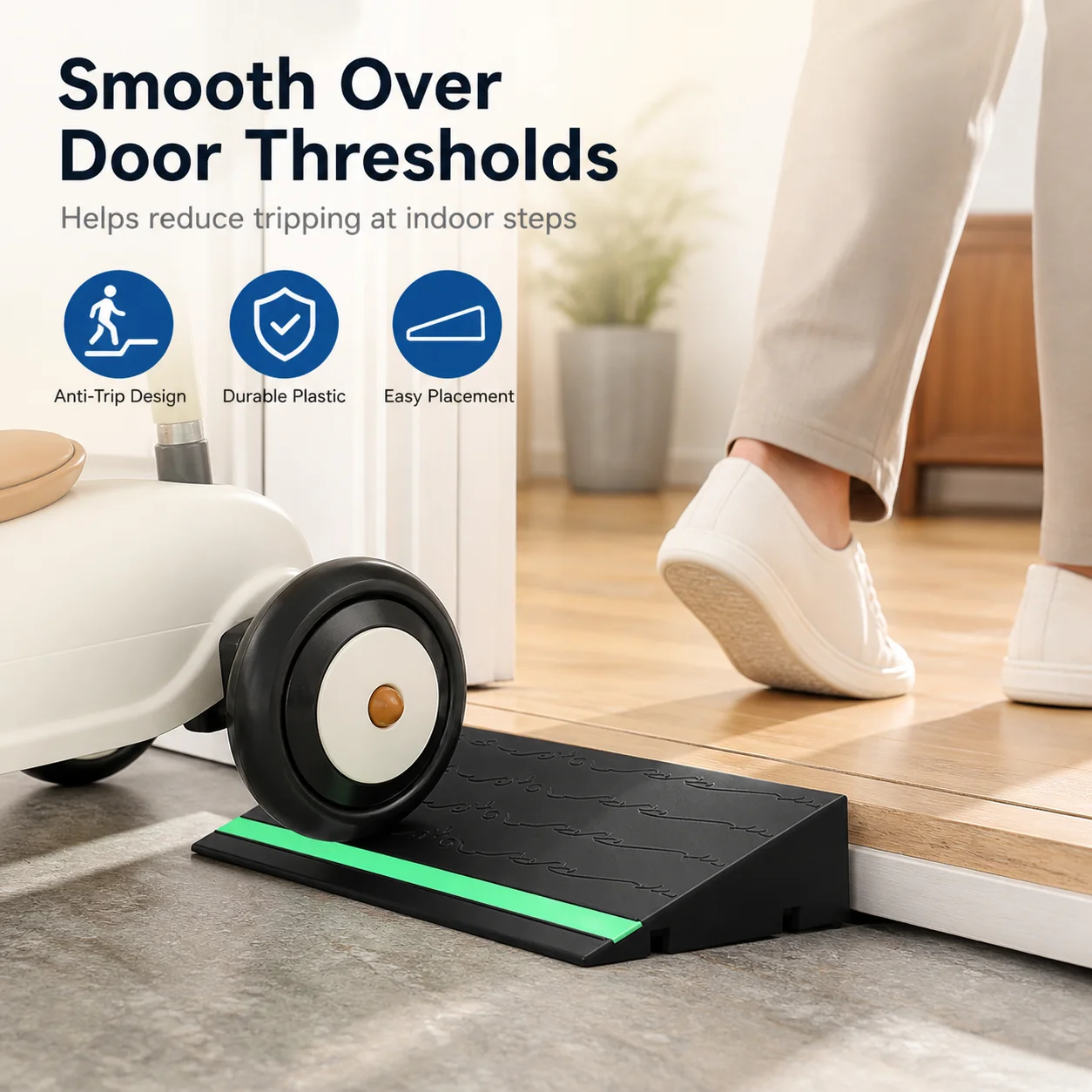 Portable Doorway Ramp 25/30cm Plastic Threshold Slope Mat Anti Slip Glow Strip for Indoor Steps