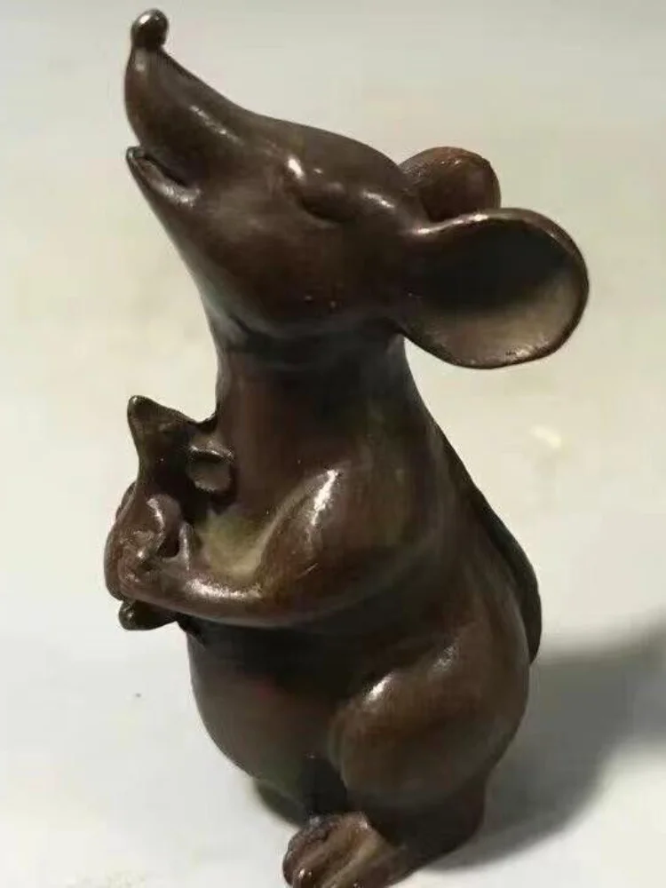 Chinese Old Brass Copper Statue Hand Carved Mouse,Antique handicraft ornaments