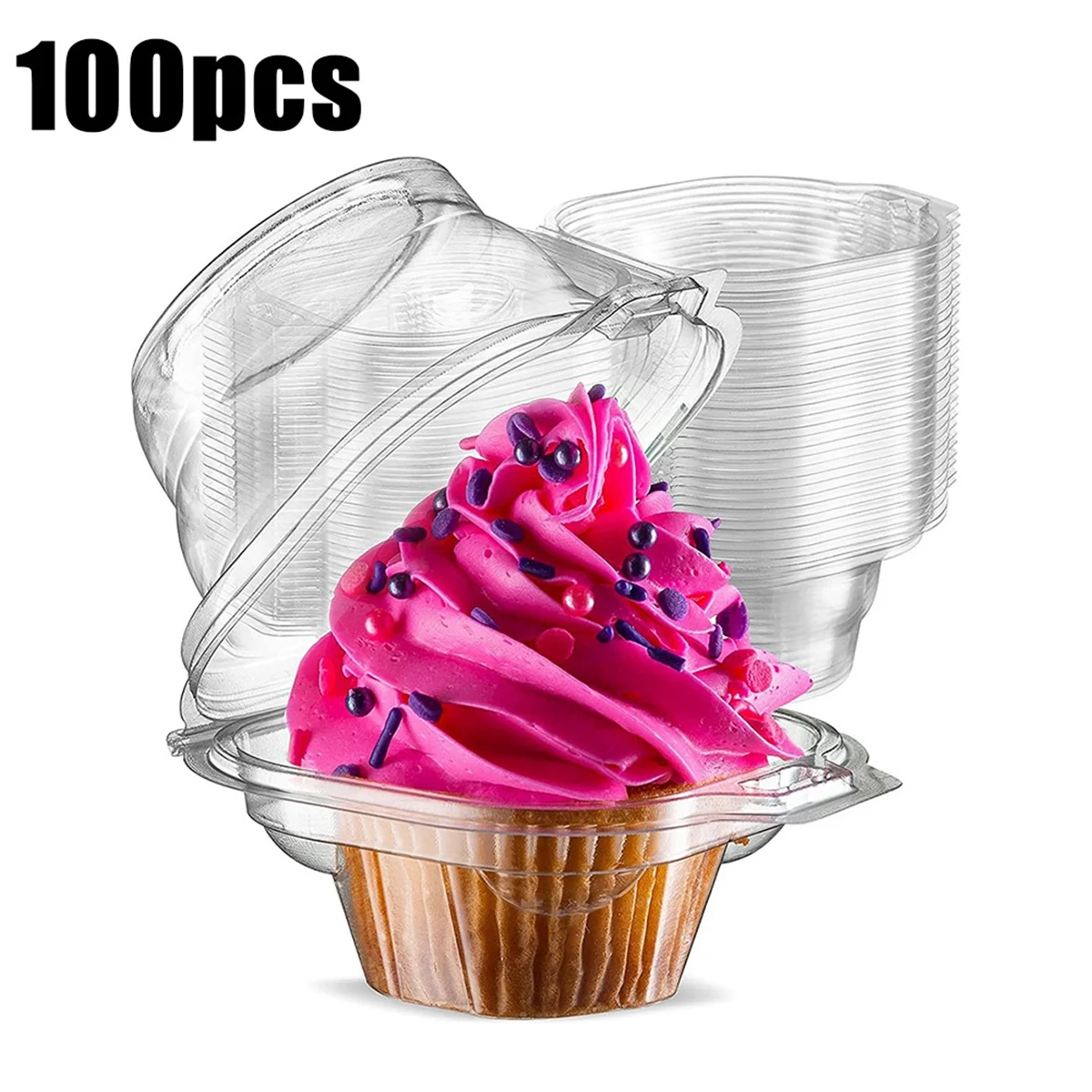 

Individual Cupcake Containers, 100 Pcs Clear Cupcake Boxes, Cupcake Holders with Lid, Single Compartment Muffin Carrier