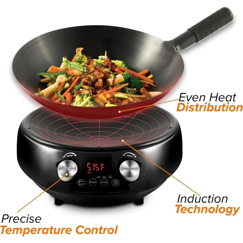 Nuwave Mosaic Induction Wok, Precise Temp Controls from 100°F to 575°F in 5°F, Wok Hei, Infuse Complex Charred Aroma & Flavor